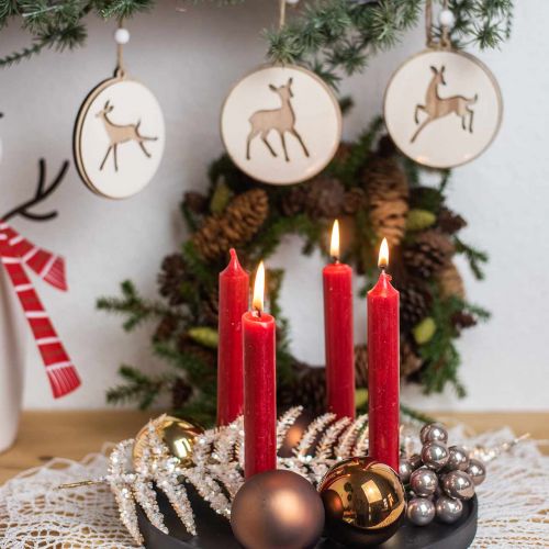 položky Prívesok s jeleňom, ozdobný medailón, drevená dekorácia, adventný Ø9,5cm 6ks