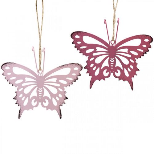 Floristik24 Prívesok motýľ deco metal rose pink 8,5x9,5cm 6ks