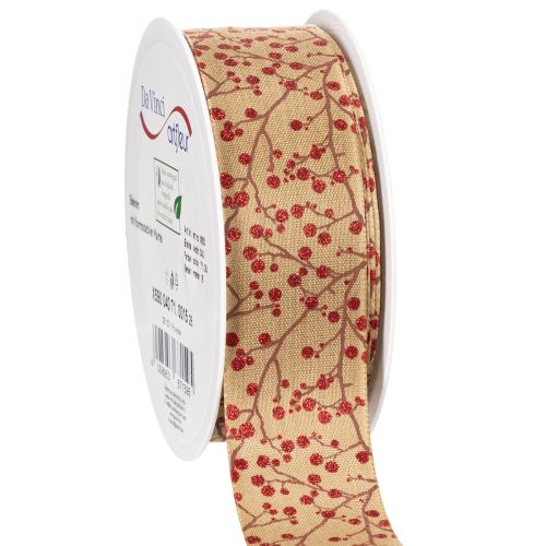 Dekoratívna stuha s červenými trblietavými bobuľami, 40 mm x 15 m kúpiť | Floristik24.sk