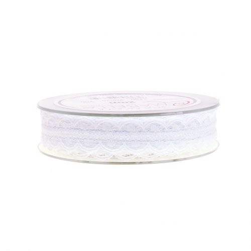 Floristik24 Čipková stuha s vrúbkovaným okrajom biela 20mm 20m