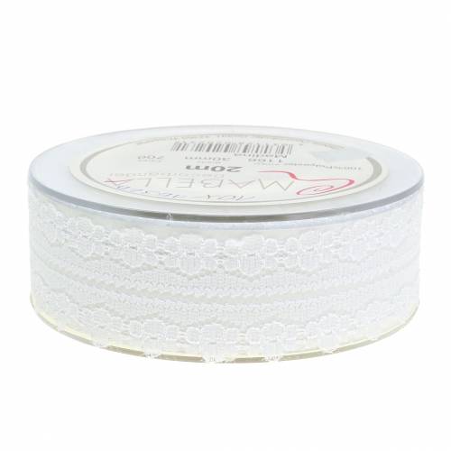 Floristik24 Čipková stuha deko stuha biela 20m 3cm