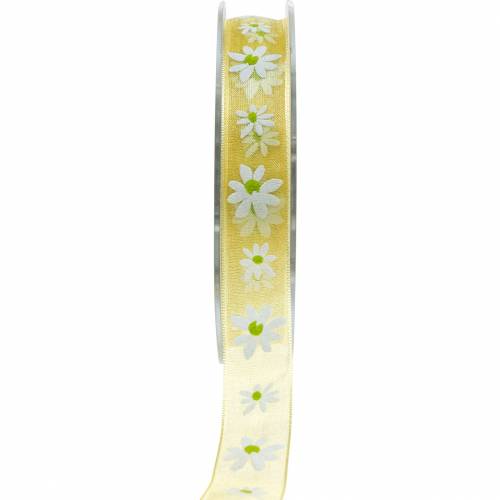 Floristik24 Organzová stuha žlté kvety 15mm látková stuha ozdobná stuha letná dekorácia 20m