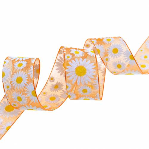 položky Organzová stuha oranžová s kvetmi 25mm deko stuha bižutérna stuha 20m