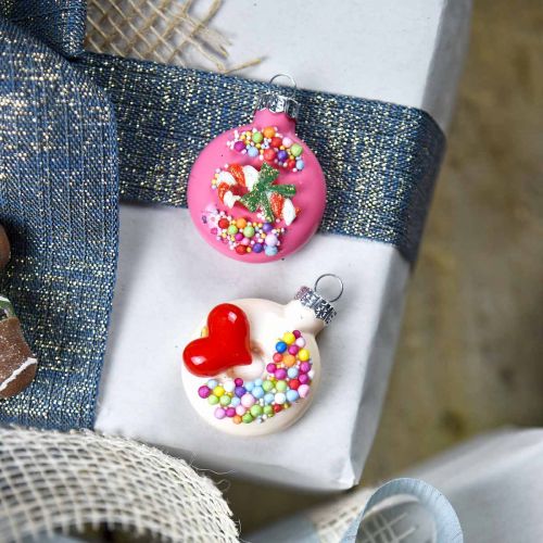 Floristik24 Prívesok na stromček donuty, sklenená ozdoba, mix ozdoby na vianočný stromček V4,5cm pravé sklo 6ks