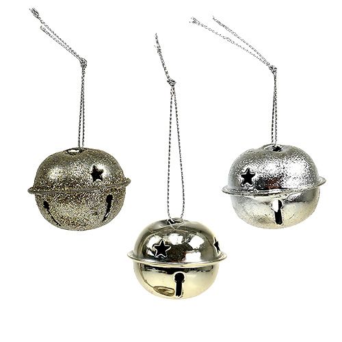 Floristik24 Ozdoba na vianočný stromček kovový zvonček 4cm strieborný 12ks