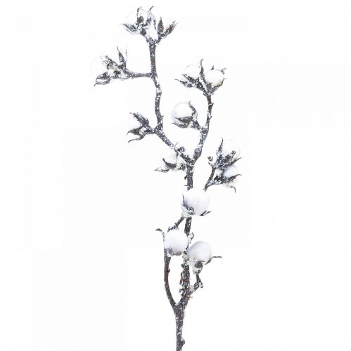 Umelá bavlnená vetvička bavlnené kvety so snehom 79cm