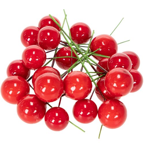 Umelé mini vianočné guľôčky s červenými bobuľami na kvetinovú dekoráciu, 2 cm, 48 kusov | Floristik24.sk
