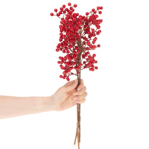 Umelá vetvička cezmíny s červenými bobuľami, ozdobná vetvička do vázy, 47 cm, 3 kusy | Floristik24.sk