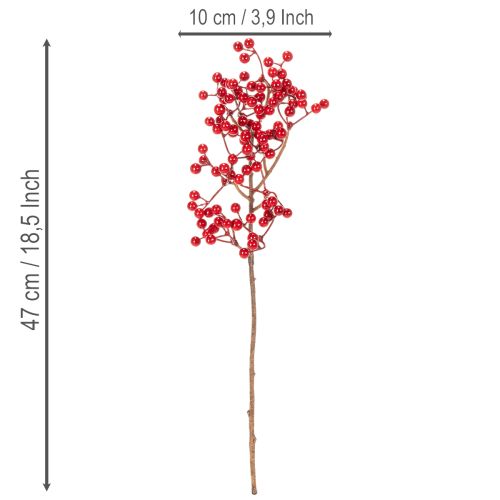 Umelá vetvička cezmíny s červenými bobuľami, ozdobná vetvička do vázy, 47 cm, 3 kusy | Floristik24.sk