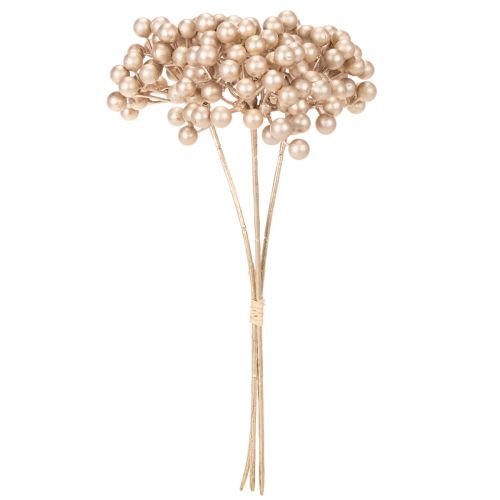 Umelý konár z bobúľ, šampanská farba, 28 cm, 3 kusy | Floristik24.sk