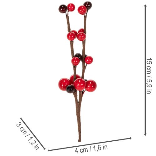 Umelý konár s červenými bobuľami, 15 cm, 6 kusov | Floristik24.sk