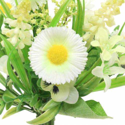 položky Jarná kytica s bellis a hyacintom umelá biela, žltá 25cm