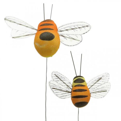 Floristik24 Deco včielka, jarná dekorácia, včielka na drôte oranžová, žltá B5/6,5cm 12ks