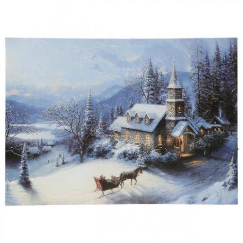 Floristik24 LED nástenná maľba zimná krajina s kostolom 38×28cm Na batériu