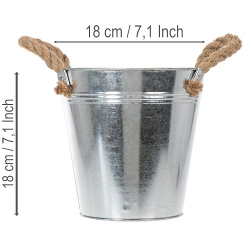 Lesklé kovové vedro s lanovými rúčkami, Ø18 cm | Floristik24.sk