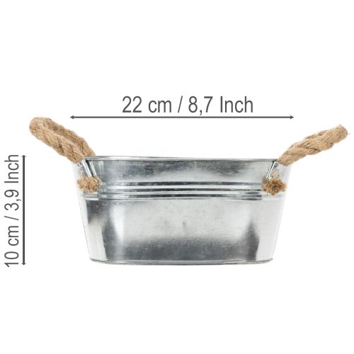 Kovová miska s lanovými rúčkami, strieborná, výška 22 cm, výška 10 cm | Floristik24.sk