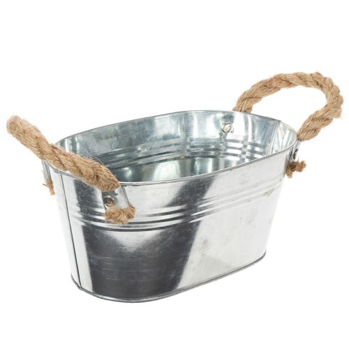 Kovová miska s lanovými rúčkami, strieborná, výška 22 cm, výška 10 cm | Floristik24.sk