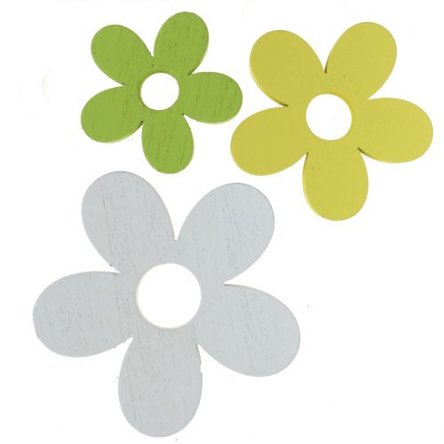 Floristik24 Drevený kvet biely/žltý/zelený 3cm - 5cm 48p