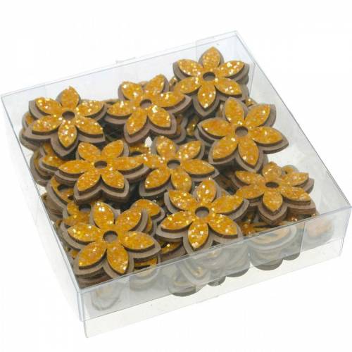 položky Kvety a včielky na rozsypanie oranžová drevená posypová dekorácia jar 36 ks