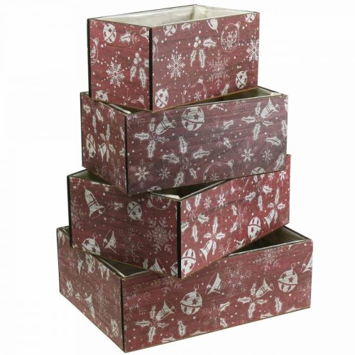 položky Kvetinový box Vianočný kvetináč drevený červený set 4 kusov