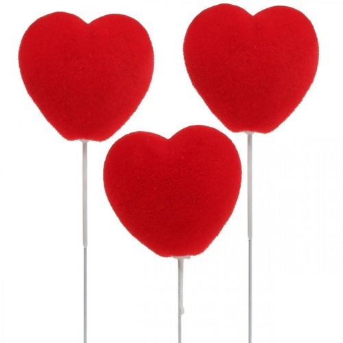 Floristik24 Kvetinová zátka deco srdce červená zátka srdiečka 6x6cm V26cm 18 kusov
