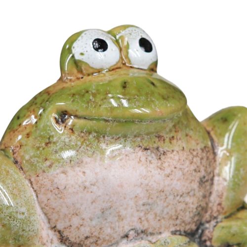 Floristik24 Kvetinová zátka žaba keramická zelená hnedá 6x4x4,5cm 4 ks