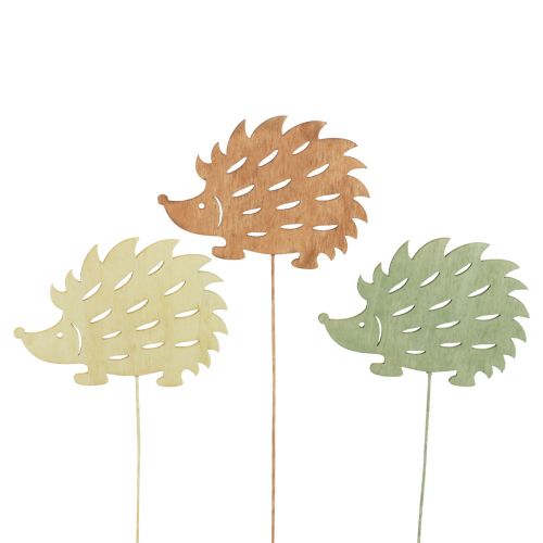 Floristik24 Kvetinová zátka drevená ozdobná zátka dekorácia ježko farebná 10x7cm 18 ks