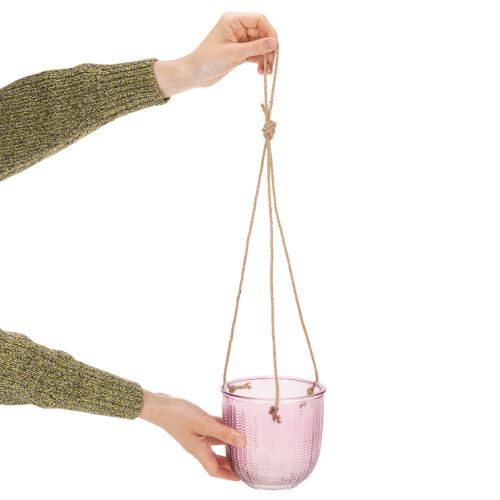 Sklenený kvetináč/závesný lampáš, fialový/zelený, 14 cm, 2 kusy | Floristik24.sk