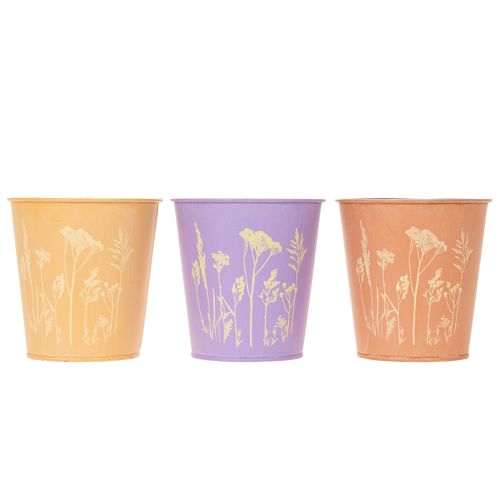 Set kovových kvetináčov s kvetinovým motívom v pastelových farbách, 10 cm, 3 ks | Floristik24.sk