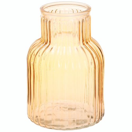 Sklenená váza na kvety v oranžových retro drážkach Ø13,5cm V20cm