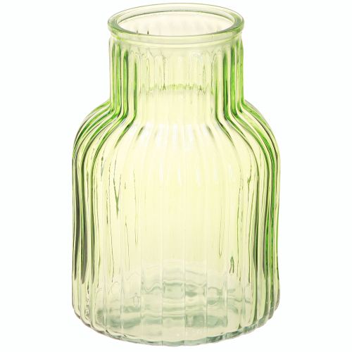 položky Váza na kvety retro zelená sklenená váza drážky Ø13,5cm V20cm
