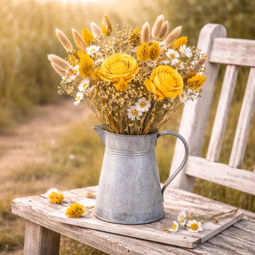 položky Kytica sušených kvetov s ružami vyrobená z dreva Sola. Elegantná kytica pre prírodnú dekoráciu domácnosti. 50 cm