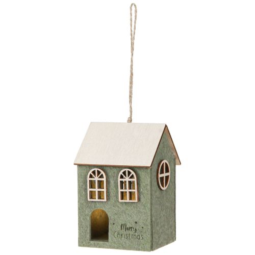 položky Vianočná ozdoba na stromček z plsteného domčeka, zelená LED dekorácia, sada 2 kusov