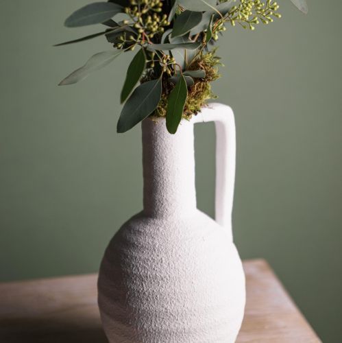 položky Dekoratívna váza biela váza na kvety s keramickým uchom V26cm