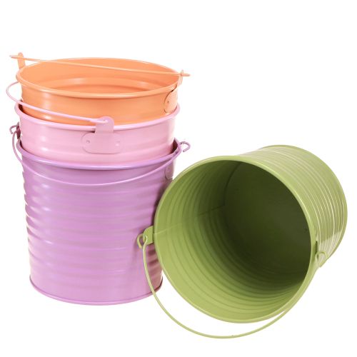 Floristik24 Ozdobný vedro kovový kvetináč s rukoväťou 4 farby Ø14cm 8 ks