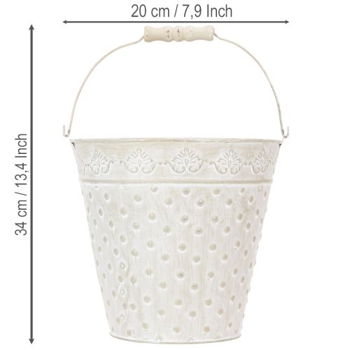 Dekoratívne vedro, bielené, s rúčkou, Ø20,5 cm, kovová dekorácia kvetináča | Floristik24.sk