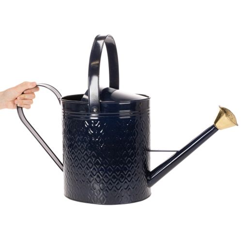 Dekoratívna krhlica, kovová, vintage modro-zlatá kockovaná, retro dizajn, na vnútorné použitie, do záhrady alebo na balkón, 65 cm | Floristik24.sk