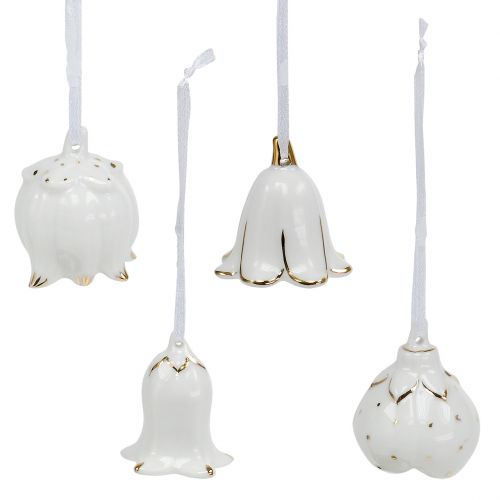 Floristik24 Ozdobné zvončeky v tvare kvetov biele, zlaté 4ks