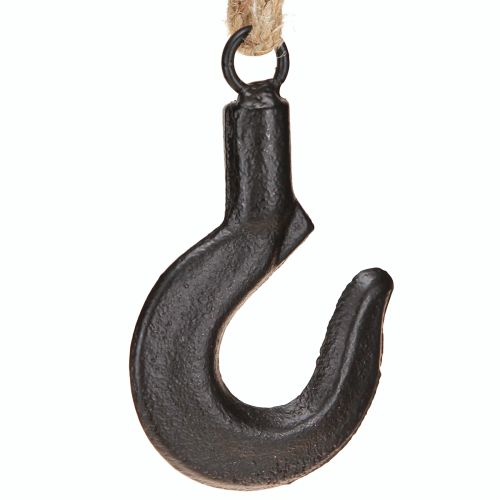 Ozdobný háčik kovový čierny háčik s jutovou šnúrkou V54cm