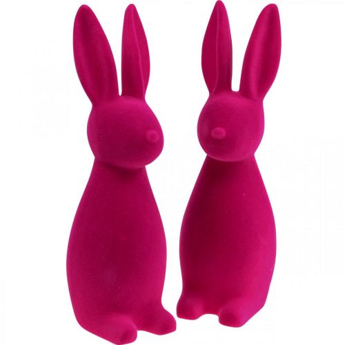 Floristik24 Dekoračný zajačik Dekoračný veľkonočný zajačik – 2. voľba – Flocked Pink V29,5cm 2 ks