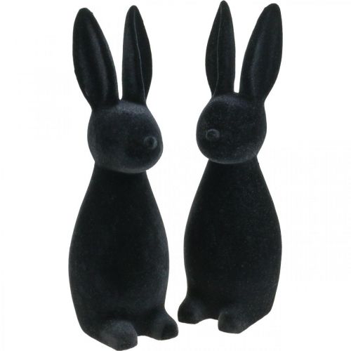 Floristik24 Dekoračný zajačik čierny ozdobný veľkonočný zajačik vločkovaný V29,5cm 2ks