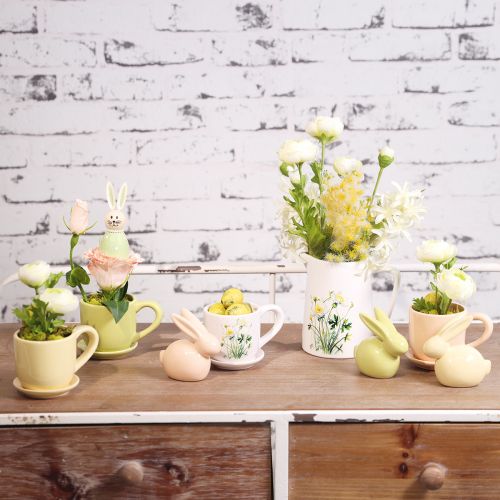 položky Dekoratívny králik, žltý, zelený, hnedý, moderná keramická figúrka na Veľkú noc, 8,5 cm, 3 kusy