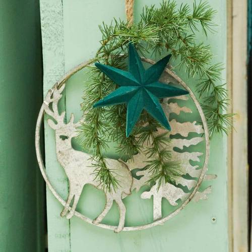 Floristik24 Dekoračný prsteň sob a jedľa starožitný vzhľad strieborná Ø30cm Na zavesenie