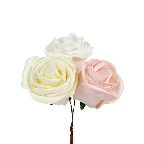 Floristik24 Deco rose white, cream, pink mix Ø6cm 24b