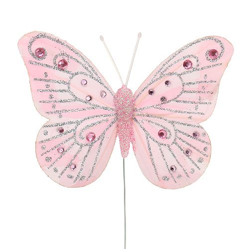 Floristik24 Deco motýlik ružový so sľudou 10,5cm 3ks