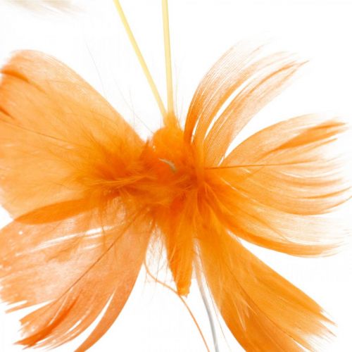 položky Motýliky v odtieňoch oranžovej, jarná dekorácia Motýliky perie na drôtiku 6ks