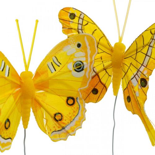 položky Deco motýle žlté perie motýlik na drôte 7,5cm 6ks
