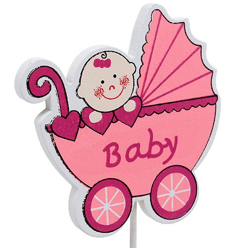 Floristik24 Dekoratívna zástrčka kočík 6cm ružová, modrá 16 ks