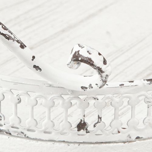 Floristik24 Ozdobný podnos kovová biela rukoväť shabby chic Ø20cm V8cm