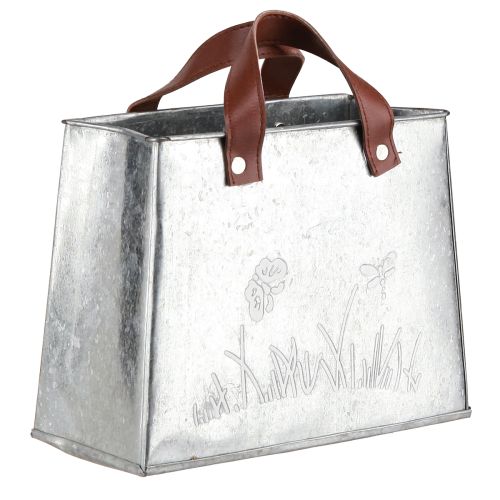 položky Ozdobná taška strieborná biela hnedá kovový kvetináč L22cm 2ks